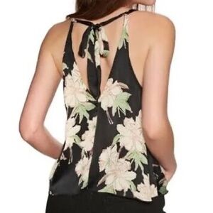 Intimately Free People Line Up Black Floral Sleeveless Tie Back Cami w/ Keyhole